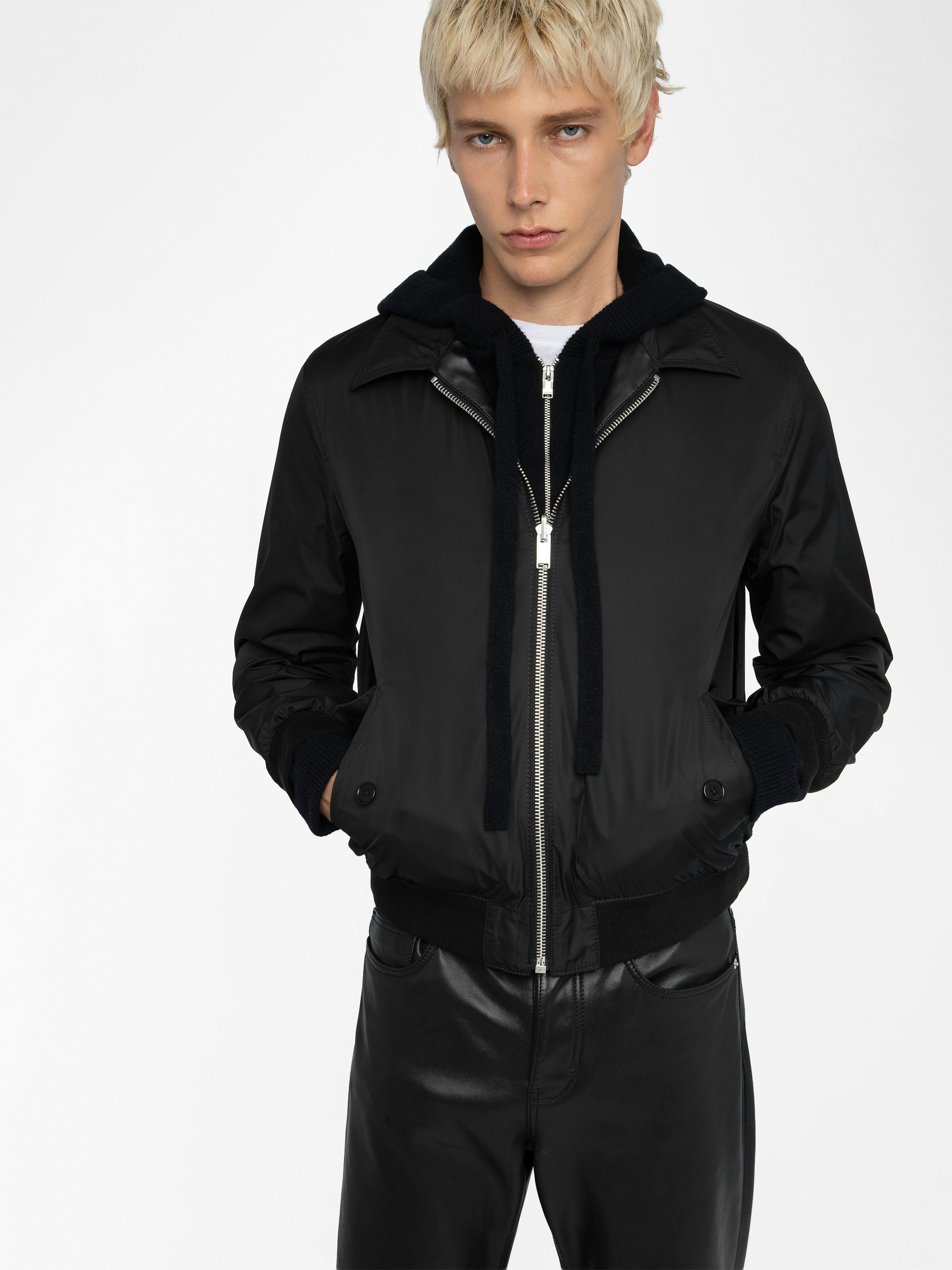 Lederjacke Mate - Wendbare Jacke mit Reißverschluss aus Leder und Nylon, lange Ärmel, „Studio Homme“-Emblem aus Gummi auf der Rückseite.